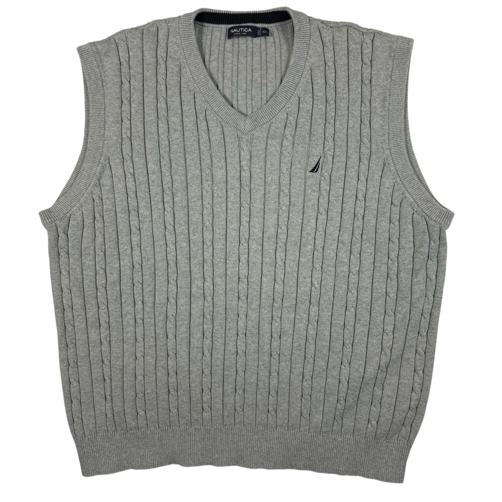 Nautica XXL Men's Gray Cable Knit Sweater Vest Classic Preppy, Sporty Layering